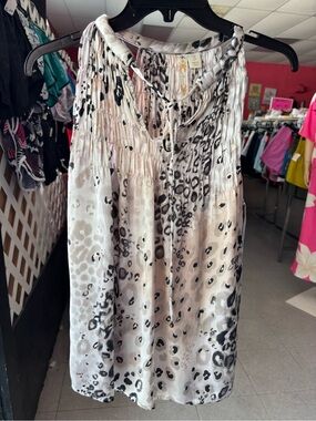 Adiva White and Black Animal Print A-Line Skirt